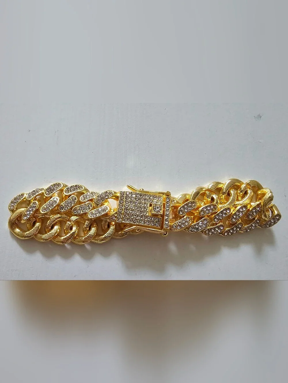 Luxury Gold Cuban Link Cat Collar 22cm Crystal Rhinestone Bling Pet Necklace